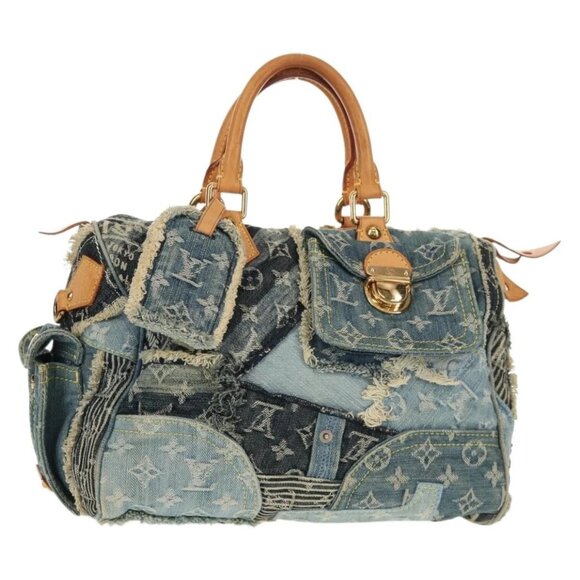 LOUIS VUITTON Monogram Denim Patchwork Speedy 30 Bag Blue M95380 Auth yk19687A - Picture 1 of 16